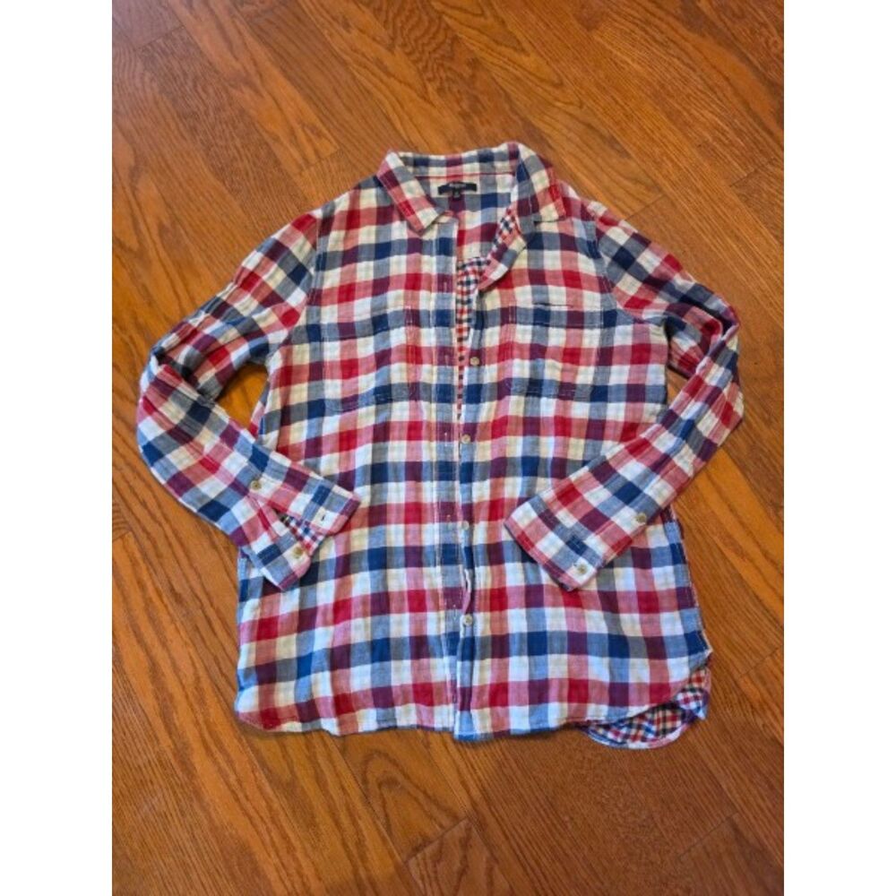Madewell Ex-Boyfriend Emmet Plaid Button Up Shirt Red Blue White Women’s Size M